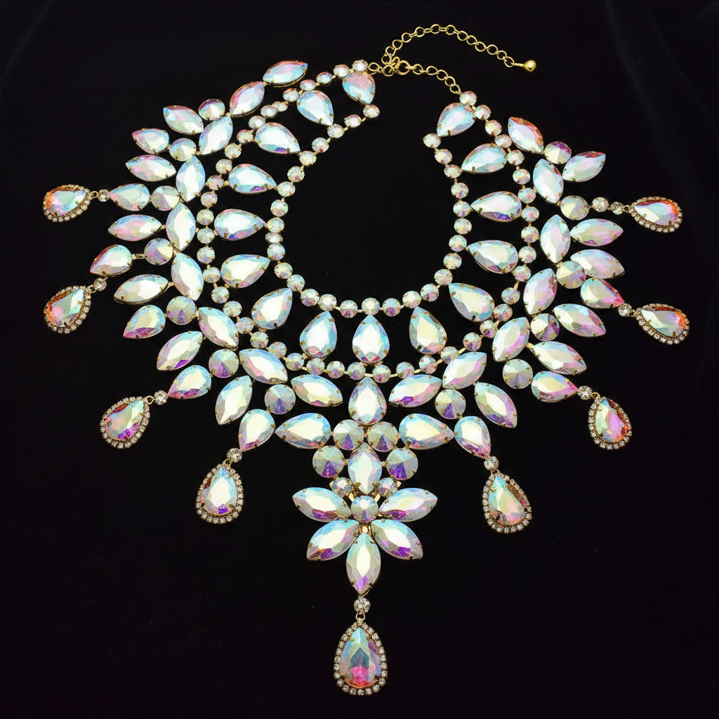 Crystal Rhinestone Statement Necklace & Choker Set | Drag & Stage | 7 Colors