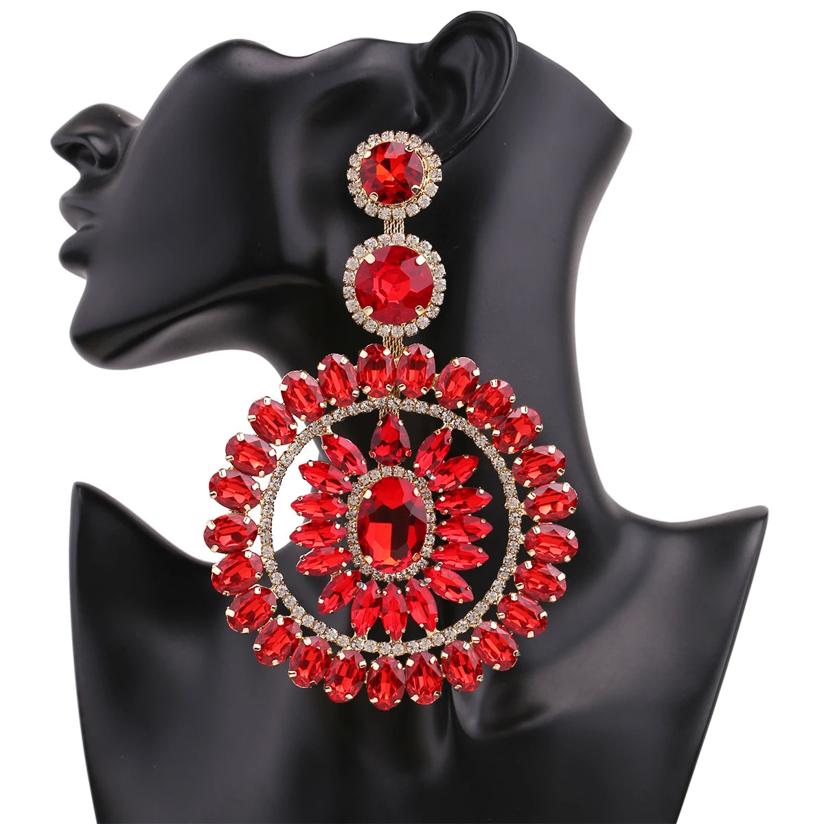 Rhinestone Round Drop Earrings | Statement Sparkle