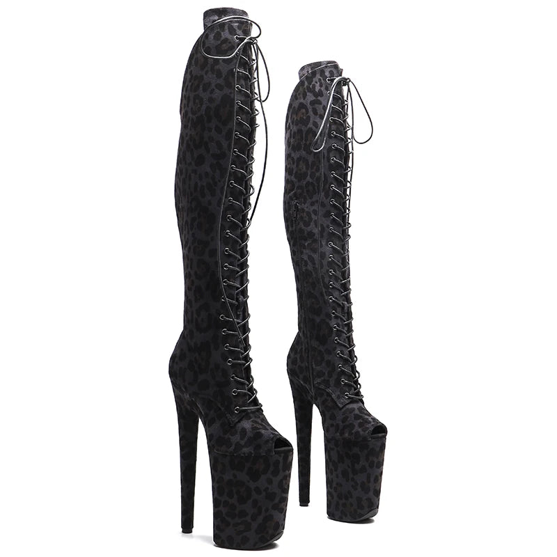 Suede Platform Ankle Boots - 23cm Pole Dance Heels with Peep Toe