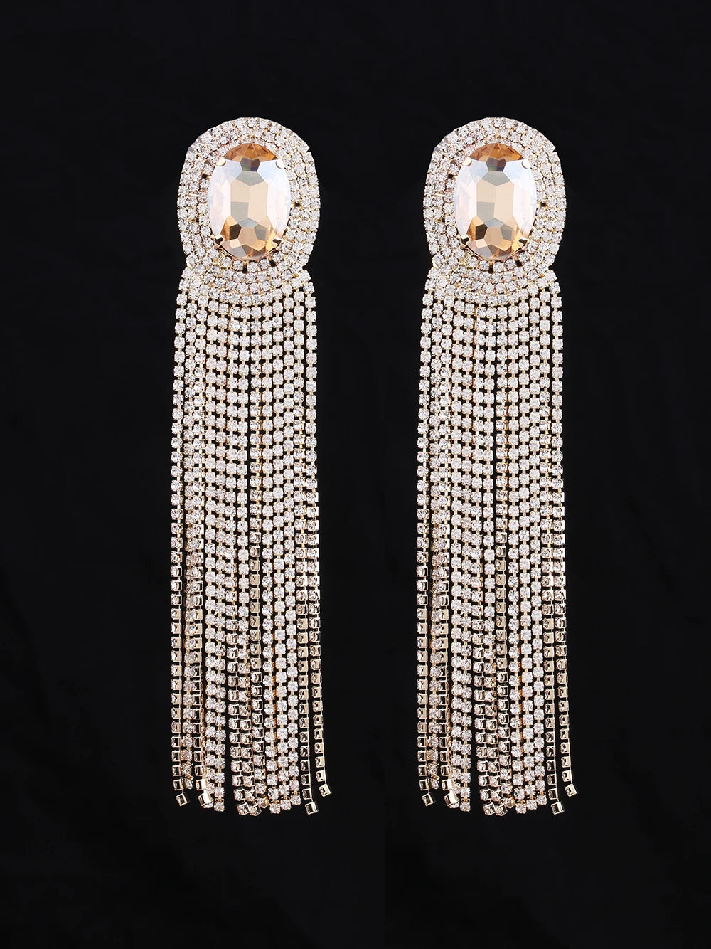 Long Rhinestone Drop Earrings | Clip or Pin