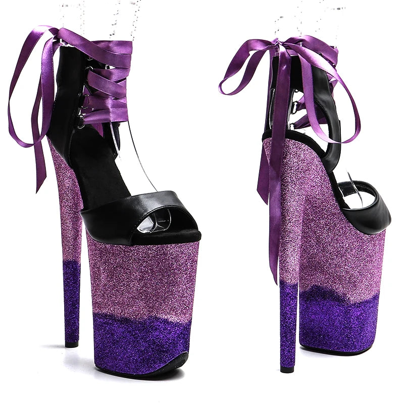 9-Inch Matte Glitter Platform Sandals - Open Toe Dance Heels