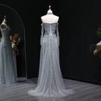 Beaded Off-Shoulder Gown | Choker & Long Sleeves | Grey, Pink, Champagne