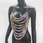Colorful Acrylic Chain Halter Crop Top - Tassel Backless Tank