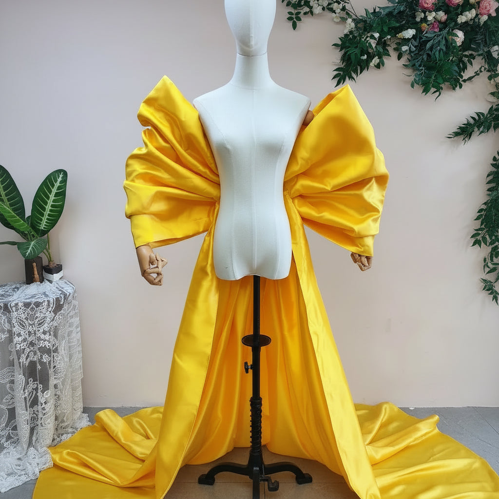 Mikado Cape | Oversized Bow Sleeves & 2M Train | Pageant & Bridal