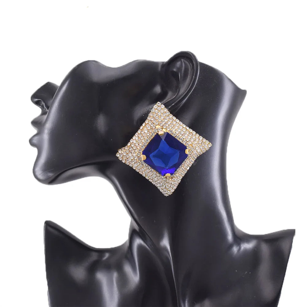 Square Rhinestone Stud Earrings | Geometric | 7 Colors
