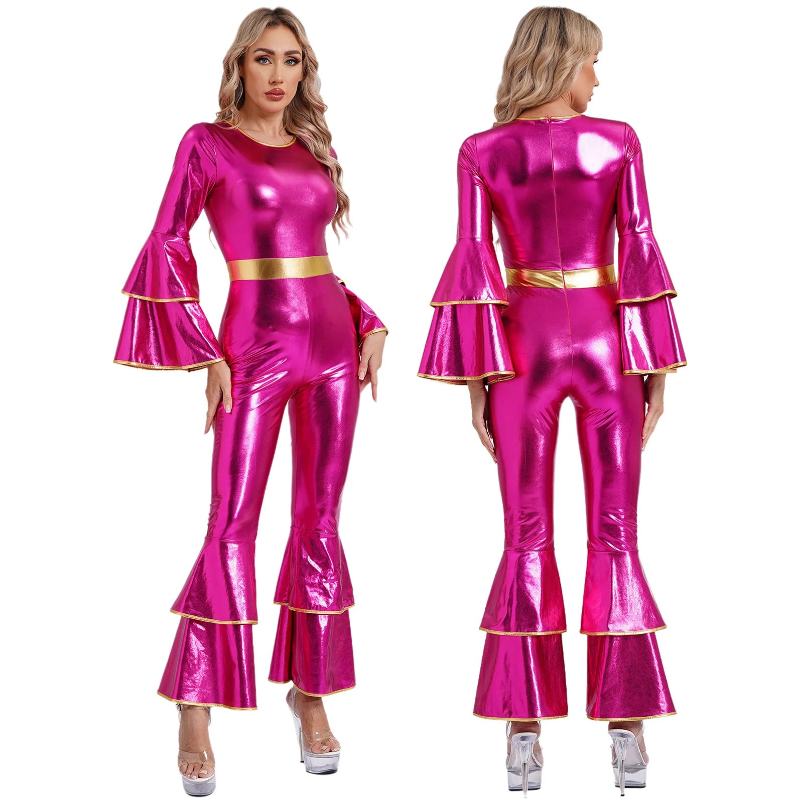Women's Metallic Disco Jumpsuit | One Shoulder | Bell Bottom