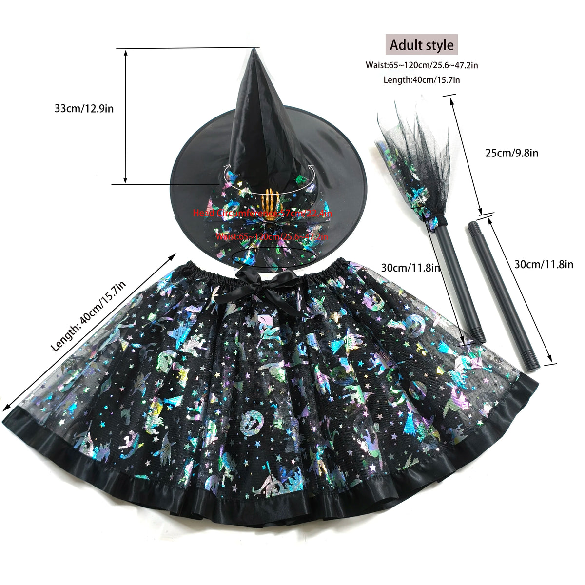 Witch Costume Set | Tulle Skirt, Hat & Broom | Halloween