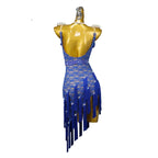 Blue Lace Tassel Latin Dance Dress with Accessories Set