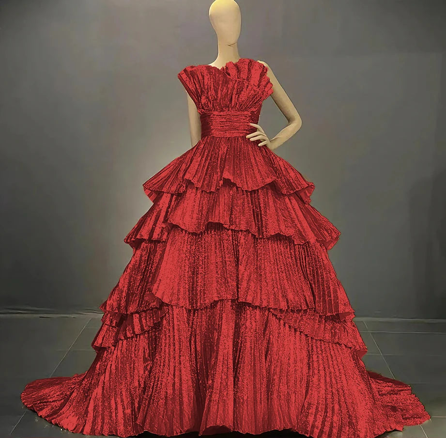 Tiered Ball Gown | Drag Pageant Dress | Boat Neck | US 2–26W