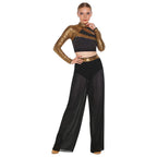 Women's Sequin Crop Top & Side-Split Chiffon Pants | Mock Neck & Cutout Back | 2-Piece Dance Set