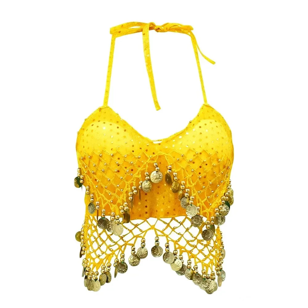Beaded Coin Tassel Belly Dance Bra | Adjustable | Belly Dance & Stage | One Size
