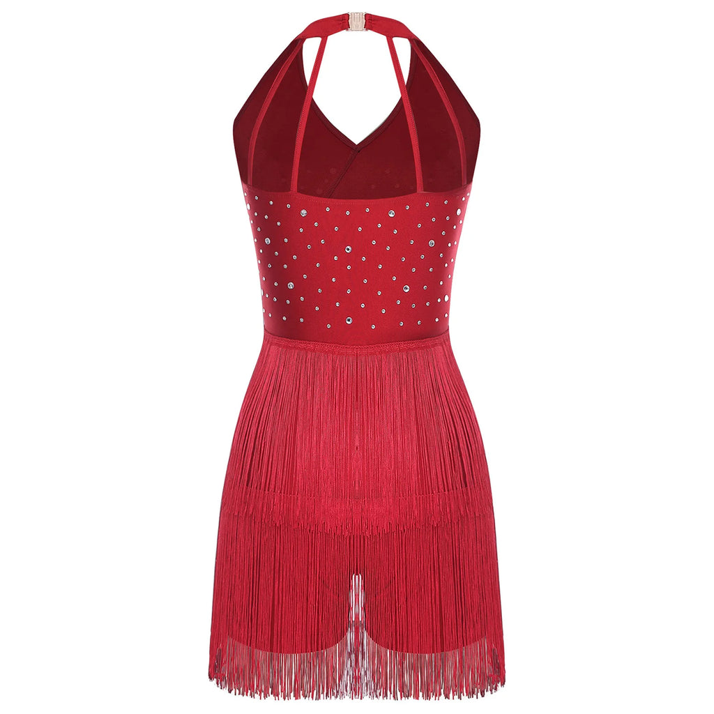 Latin Dance Bodysuit | Layered Rhinestone Fringe