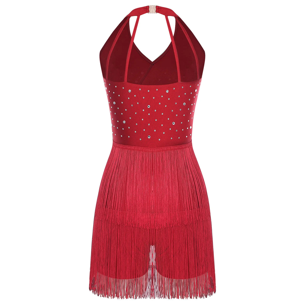 Latin Dance Bodysuit | Layered Rhinestone Fringe