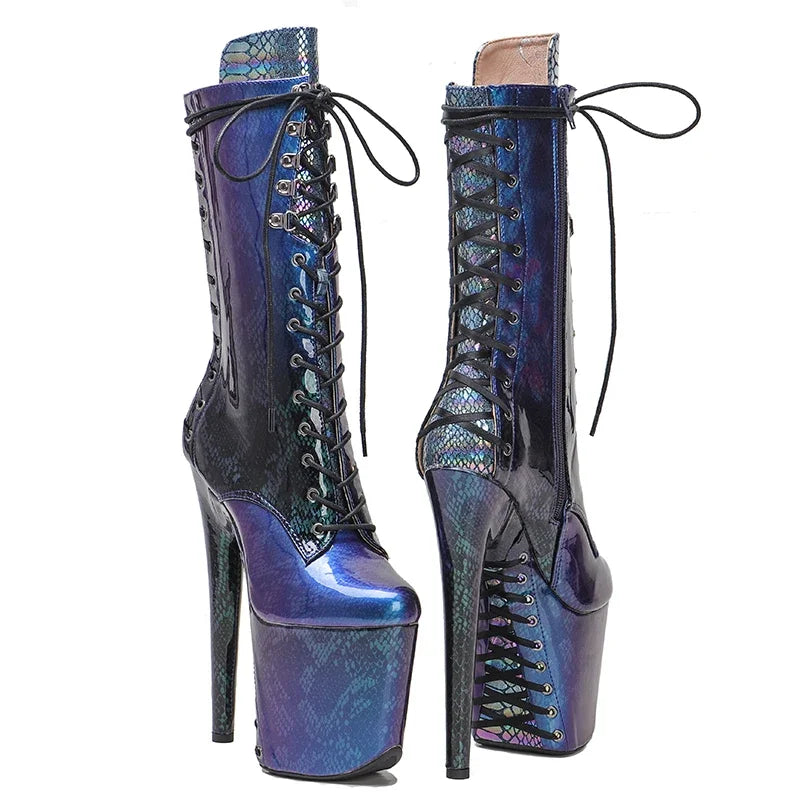 Snakeskin Platform Ankle Boots - 8 Inch Pole Dance Heels
