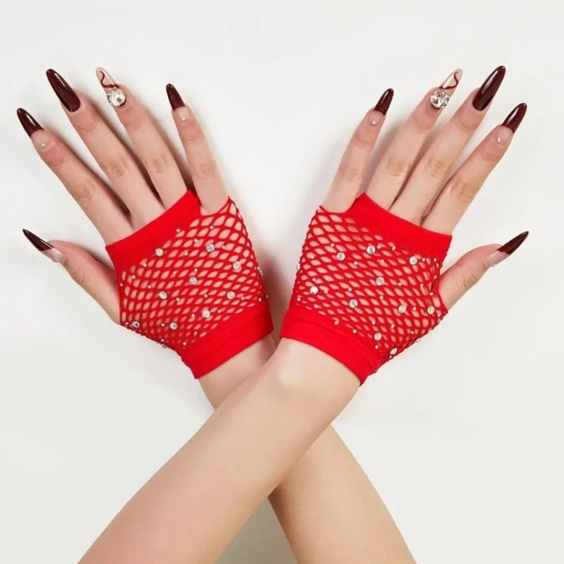 Rhinestone Fishnet Gloves | Fingerless