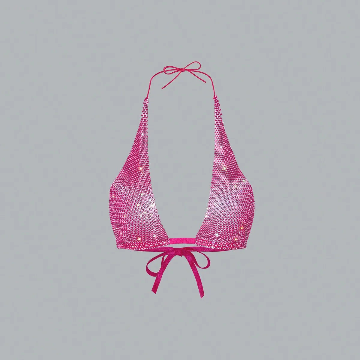 Rhinestone Backless Halter Bikini Top - Deep V-Neck Bandage Party Top