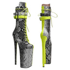 26CM Platform Ankle Boots - Snake Print Mix Color Extreme High Heel Pole Dance Boots