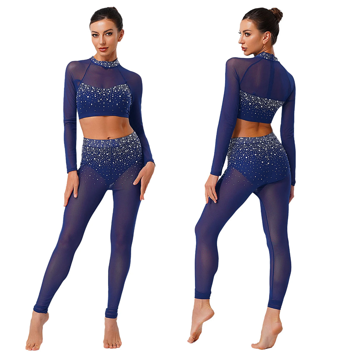Dance Set | Rhinestone Crop Top & Leggings | Long Sleeve