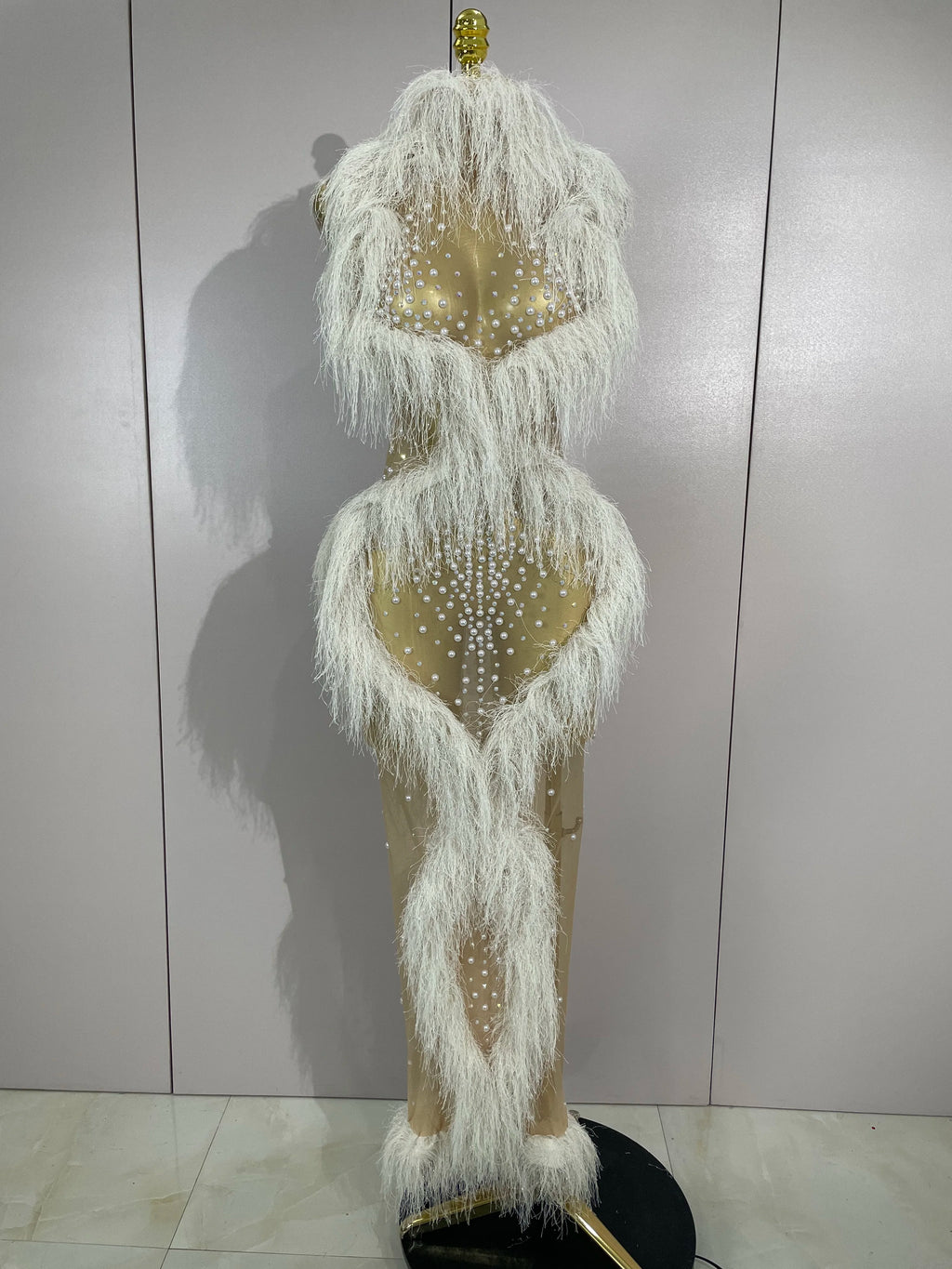 Pearl Tassel Mesh Gown | See-Through | Ankle-Length