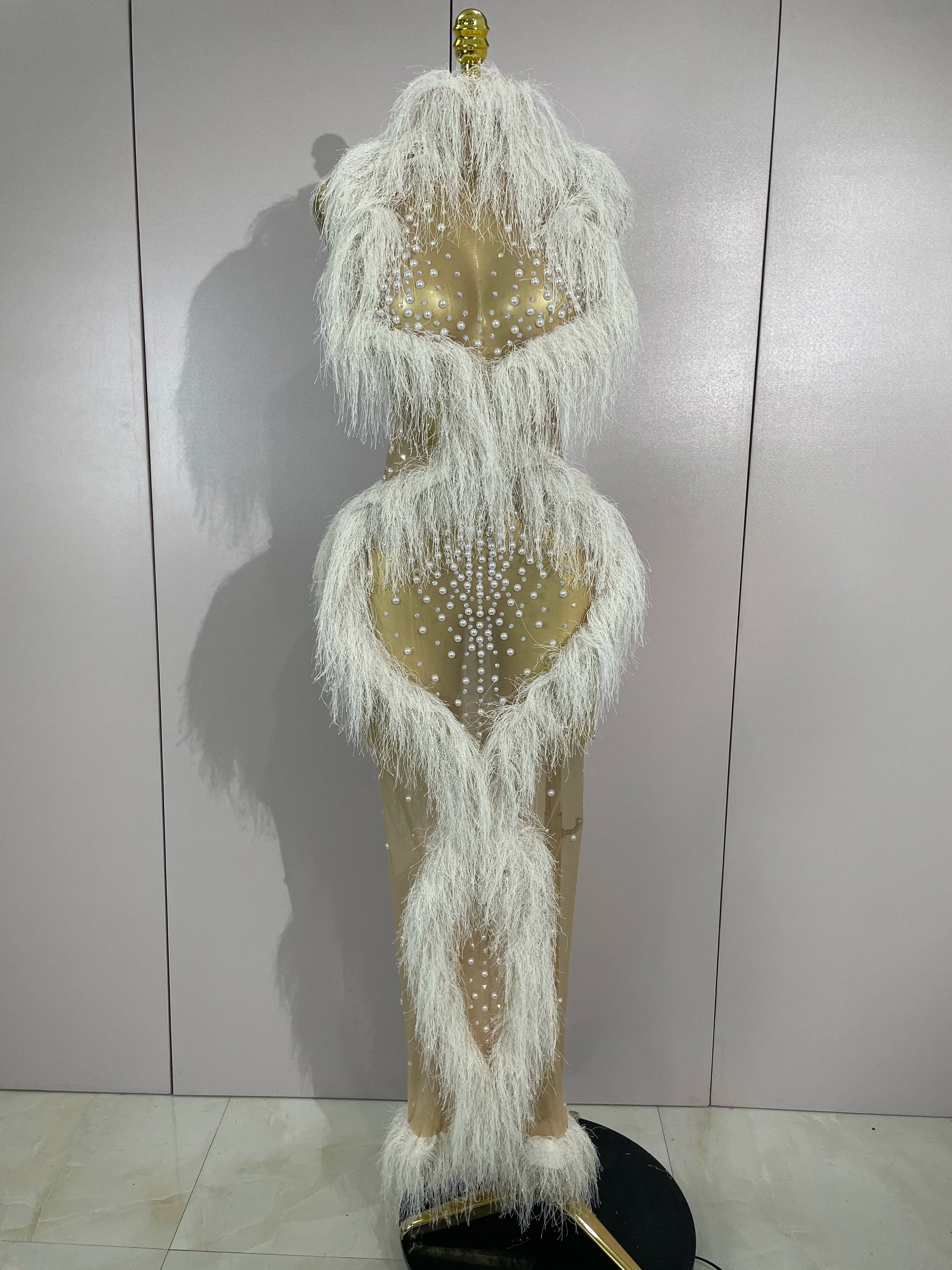 Pearl Tassel Mesh Gown | See-Through | Ankle-Length