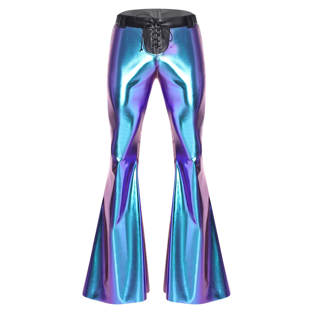 Men’s Metallic Flared Pants | Lace-Up Waist