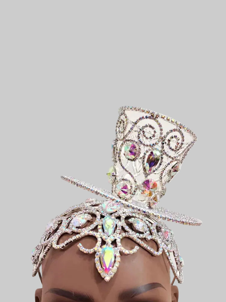 Rhinestone Top Hat Headpiece - Crystal Mini Top Hat for Stage & Party