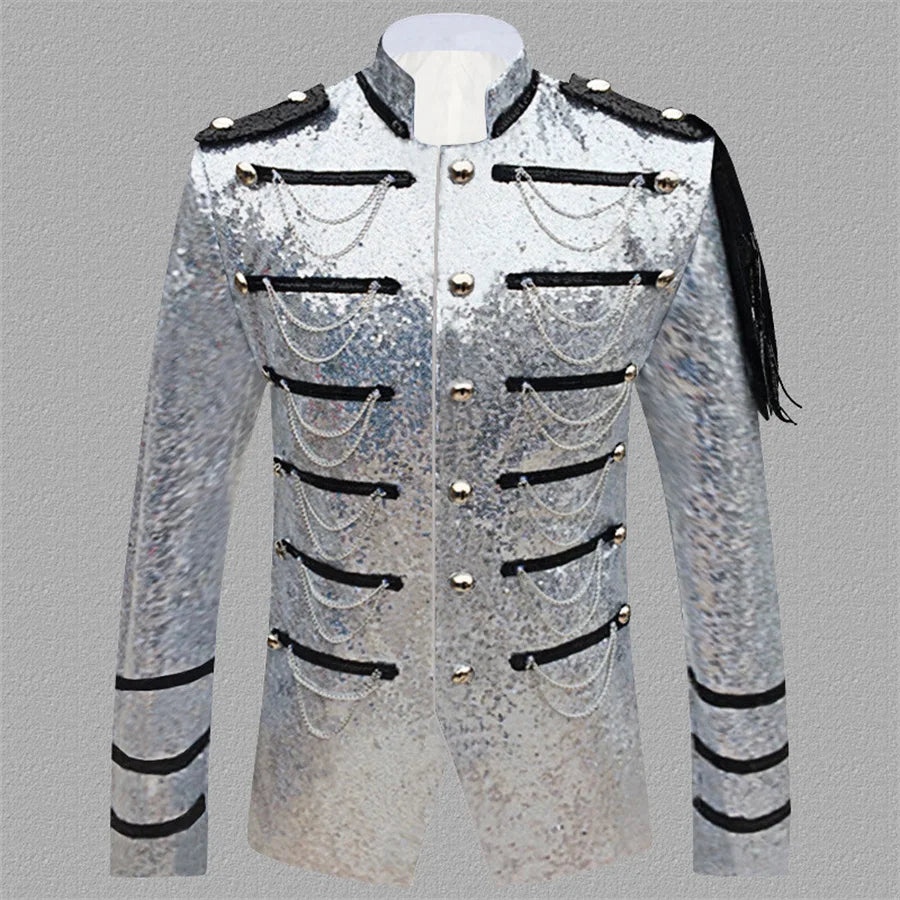 Sequin Military Jacket | Chain Detail