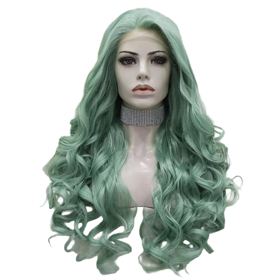 26" Green Long Wavy Lace Front Wig – Bold Stage Color