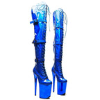 23CM Platform Thigh-High Boots - Shiny Electroplate Over-the-Knee Pole Dance Boots