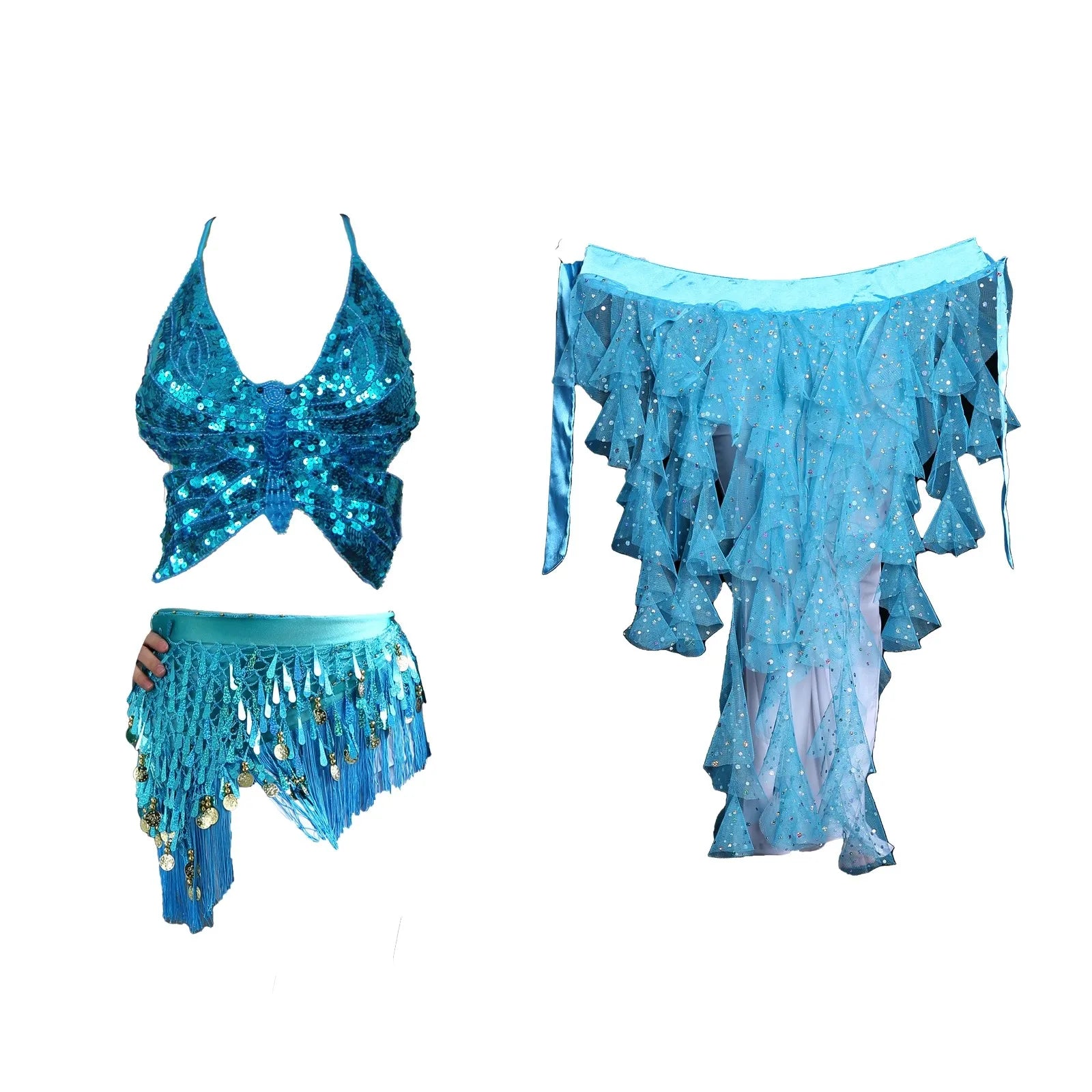 Belly Dance Sequin Halter Bra Top | Padded | Backless | 18 Colors