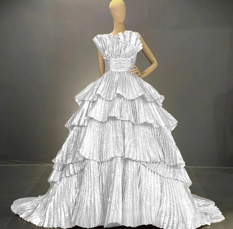 Tiered Ball Gown | Drag Pageant Dress | Boat Neck | US 2–26W