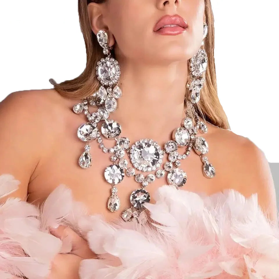 Rhinestone Necklace & Earring Set | Crystal Drop