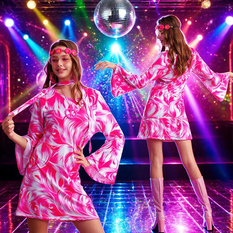 Women's Hippie Costume Set | 7-Piece | 60s 70s Disco Dress
