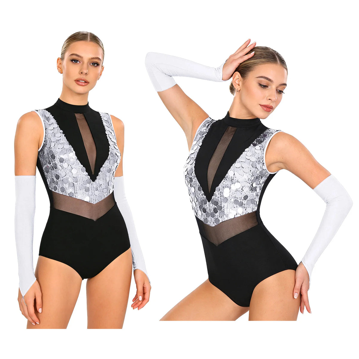 Spotlight Sequin Mock-Neck Leotard