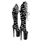 Bat Pattern Thigh-High Platform Boots - 9 Inch Gothic Pole Dance Boots