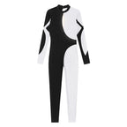 Women's Colorblock Rhinestone Unitard | Mock Neck | Open Back | 5 Colors | S–XXL