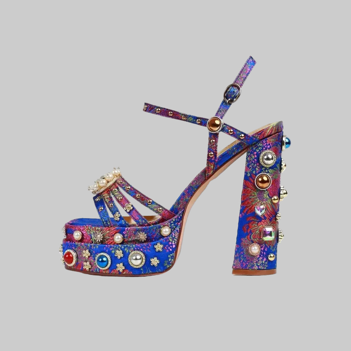 Crystal Platform Sandals - Rhinestone Ankle Strap Heels
