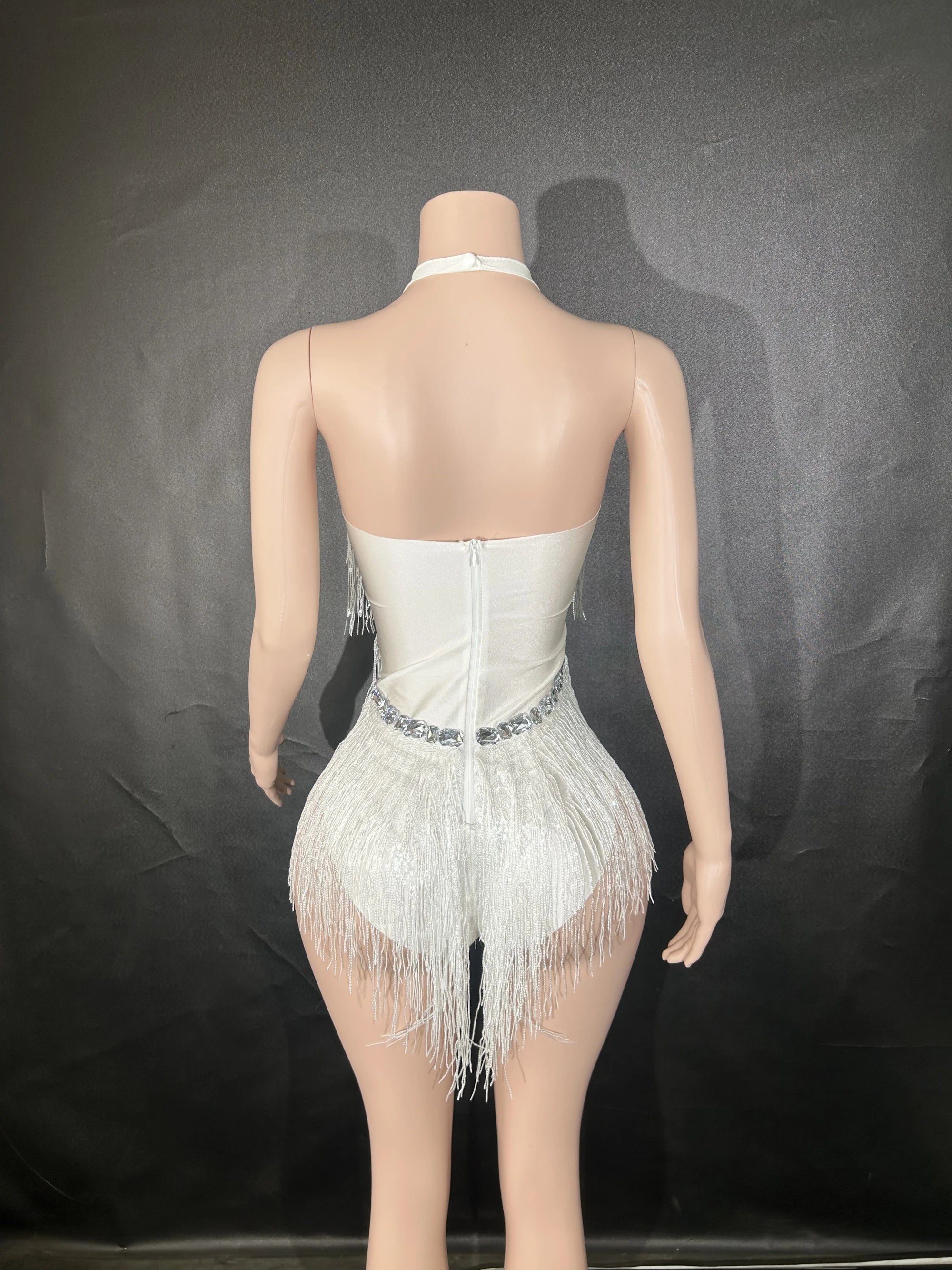 Rhinestone Sequin Feather Tassel Leotard | Stage & Dance