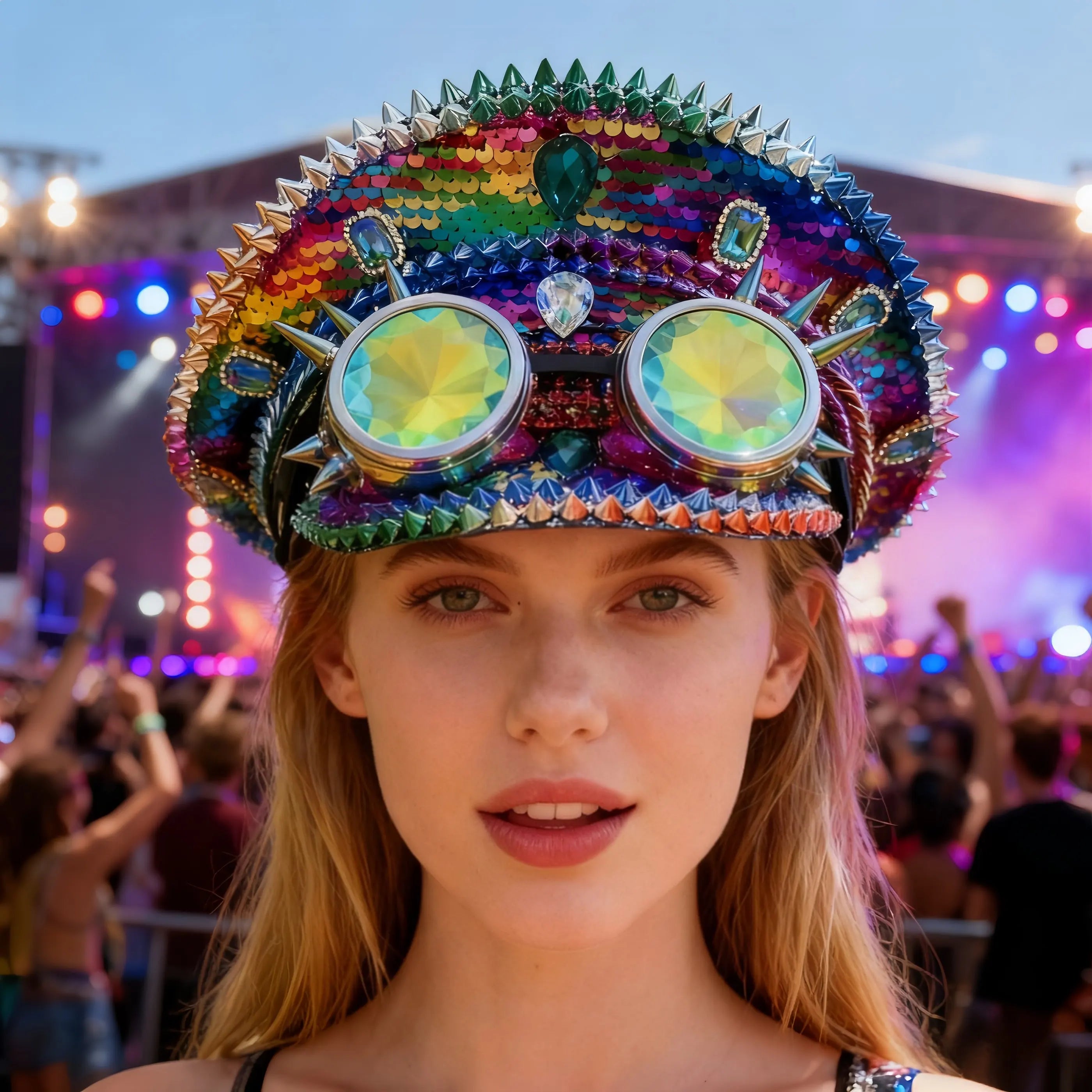 Holographic Disco Captain Hat | Rhinestone Goggles | Size 58/59
