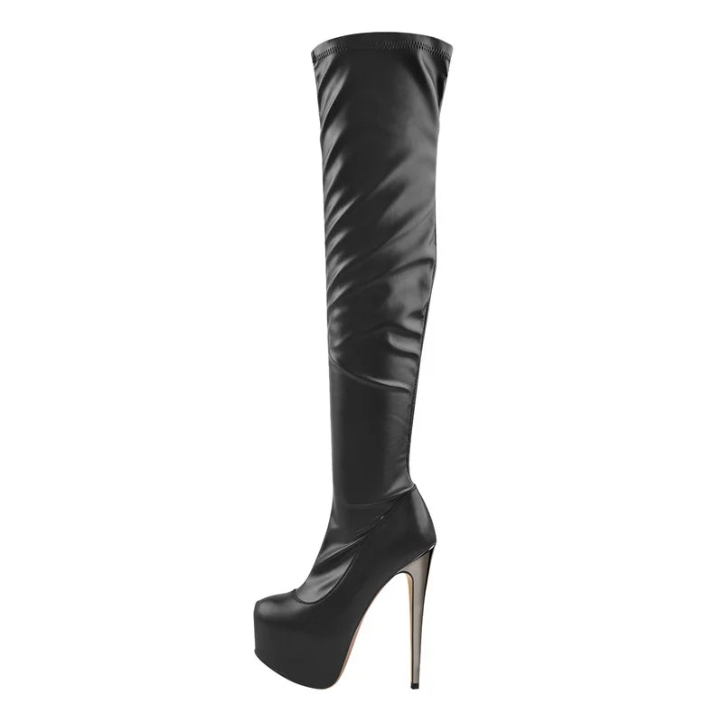 Black Over-the-Knee Platform Boots | 15–16 cm Heel