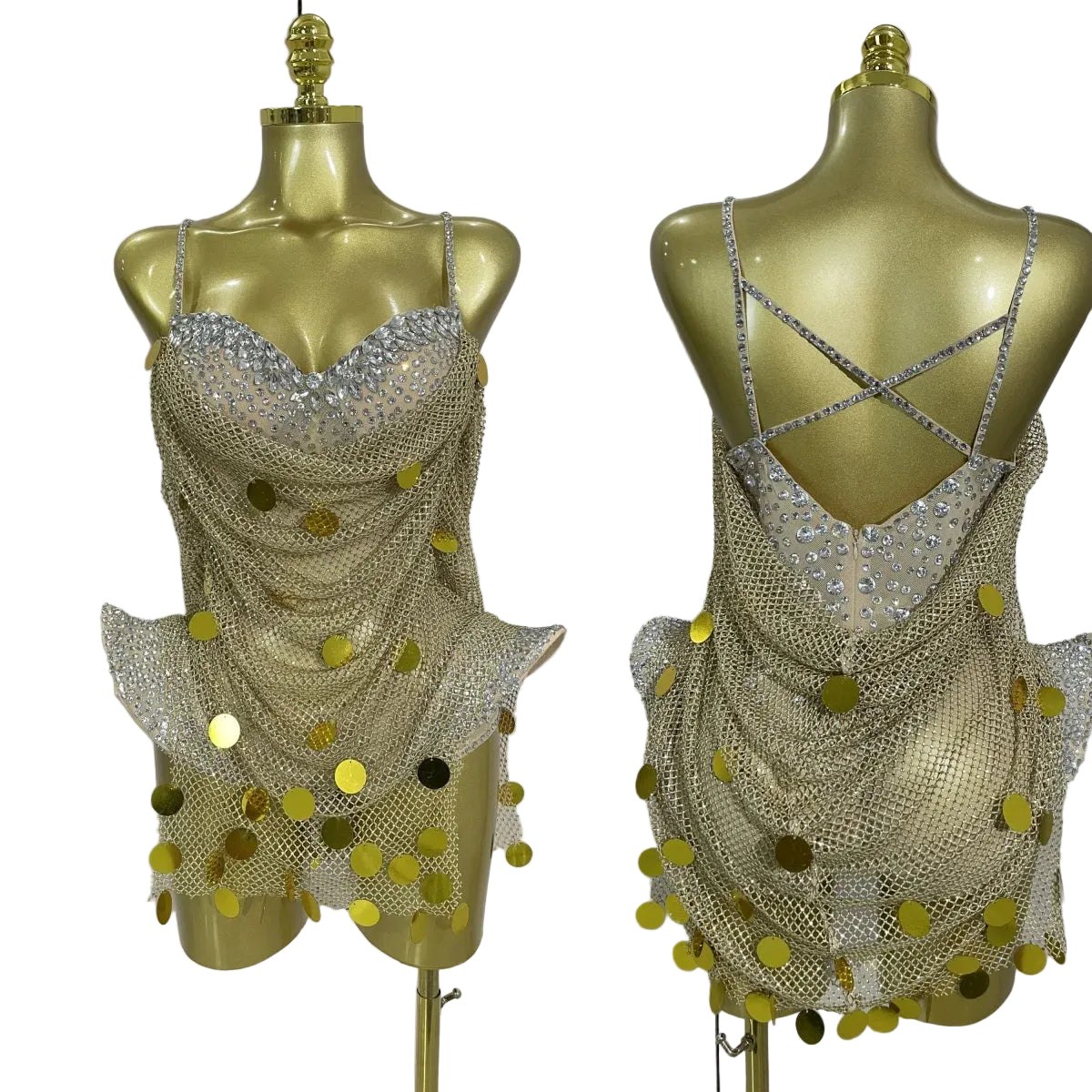 Gold Coin Disc Bodysuit | Rhinestone Chain | S–XL