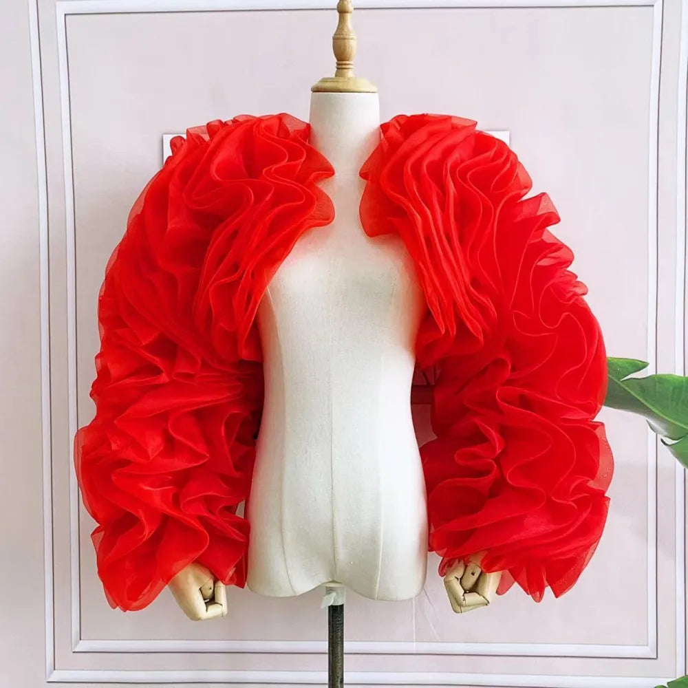 Ruffled Organza Bolero | Puff Sleeve Jacket | Pageant & Formal
