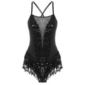 Sequin Tassel Leotard | Cross Back | Latin Dance