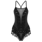 Sequin Tassel Leotard | Cross Back | Latin Dance