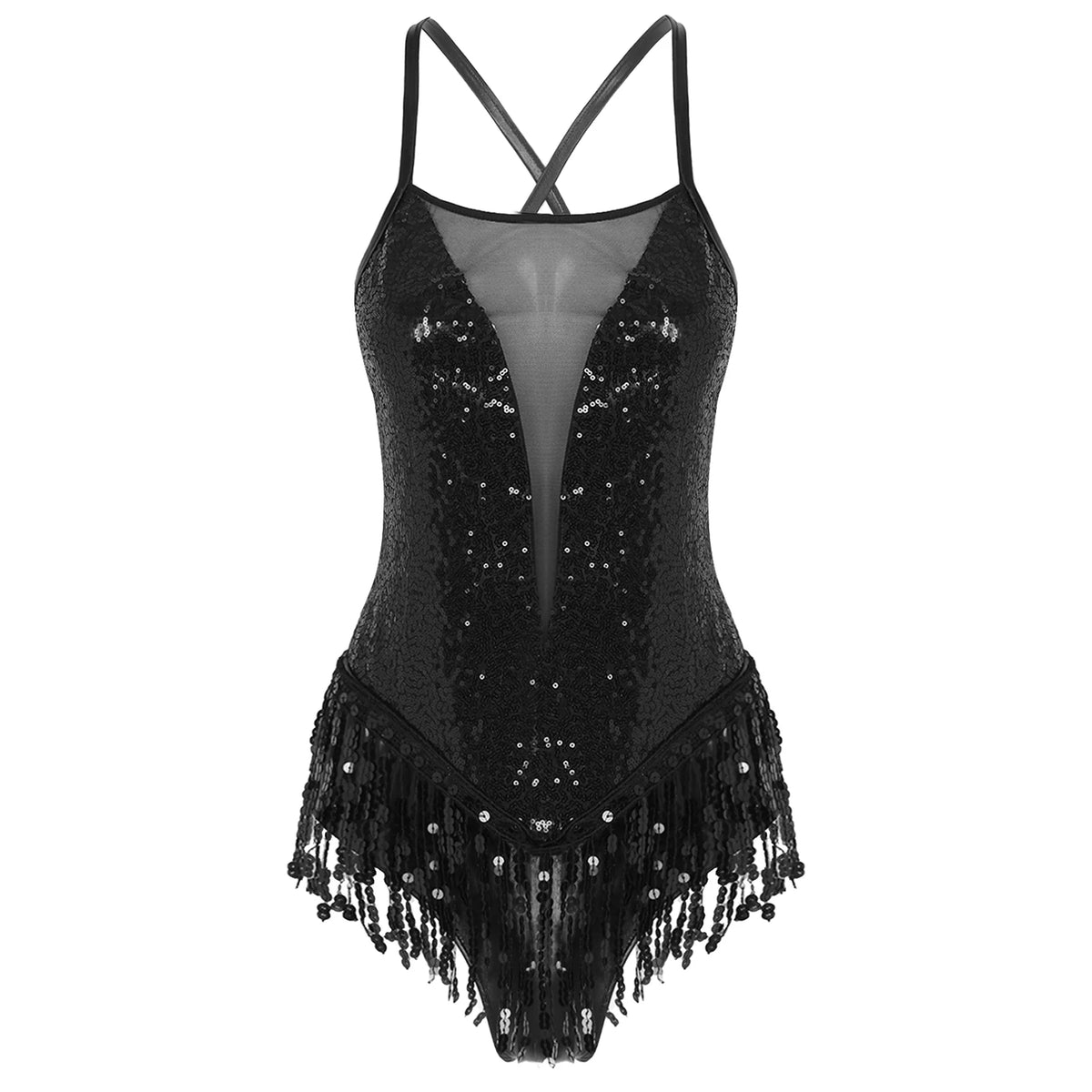 Sequin Tassel Leotard | Cross Back | Latin Dance