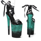 9-Inch Matte Glitter Platform Sandals - Open Toe Dance Heels