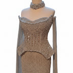 Crystal Beaded Long Sleeve Pageant Gown | Sweetheart | Silver, Gold & Lilac