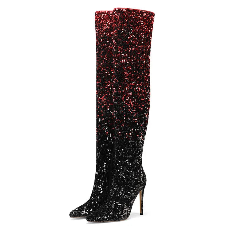 Gradient Sequin Over-the-Knee Boots | 11cm Heel