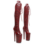 9-Inch Snake-Textured Platform Boots - Lace-Up Dance Boots