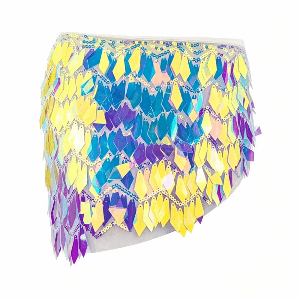 Fish Scale Paillette Wrap Mini Skirt | Holographic Sequin | Festival & Go-Go | 6 Colours
